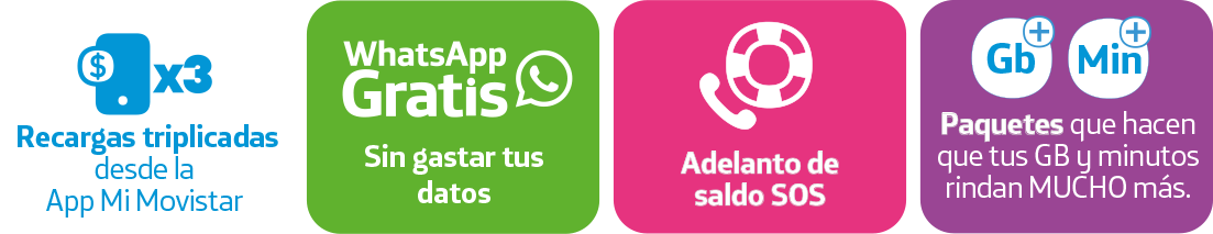 Recargas triplicadas desde la App Mi Movistar, WhatsApp gratis sin gastar tus datos, adelanto de saldo SOS, paquetes que hacen que tus GB y minutos rindan mucho más.